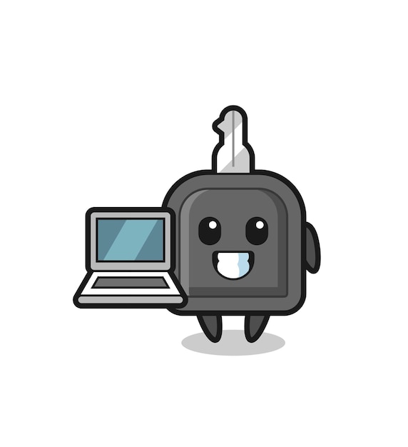 Mascot Illustration of car key with a laptop , cute style design for t shirt, sticker, logo element