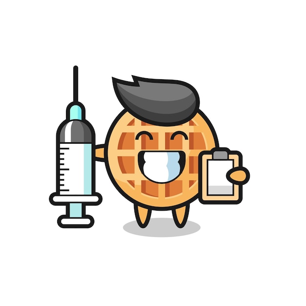 Mascot Illustration of circle waffle as a doctor , cute design