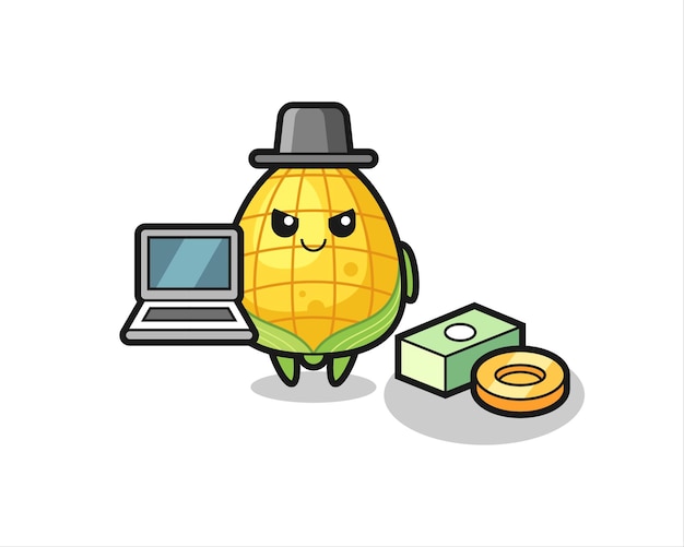 Mascot Illustration of corn as a hacker , cute style design for t shirt, sticker, logo element