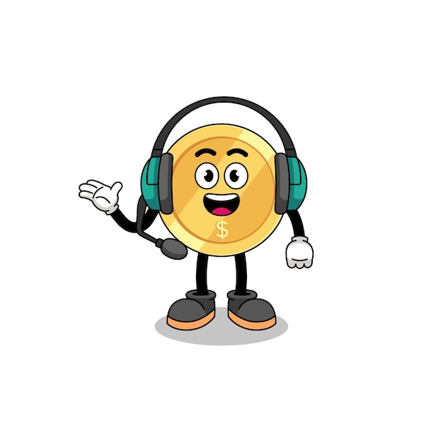 Mascot Illustration of dollar coin as a customer services character design