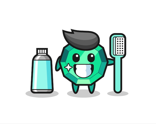 Mascot Illustration of emerald gemstone with a toothbrush , cute style design for t shirt, sticker, logo element