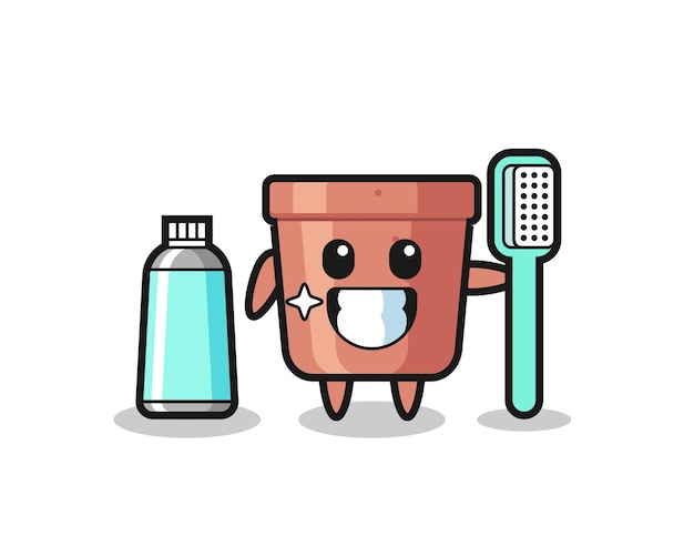 Mascot Illustration of flowerpot with a toothbrush