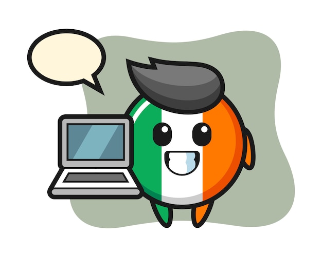 Mascot illustration of ireland flag badge with a laptop