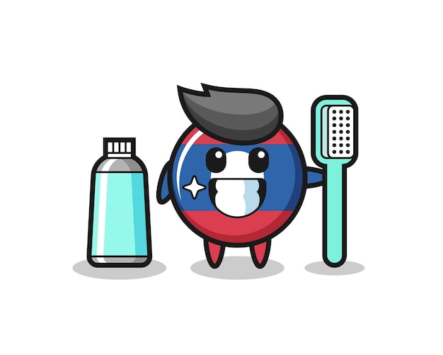 Mascot Illustration of laos flag badge with a toothbrush , cute design