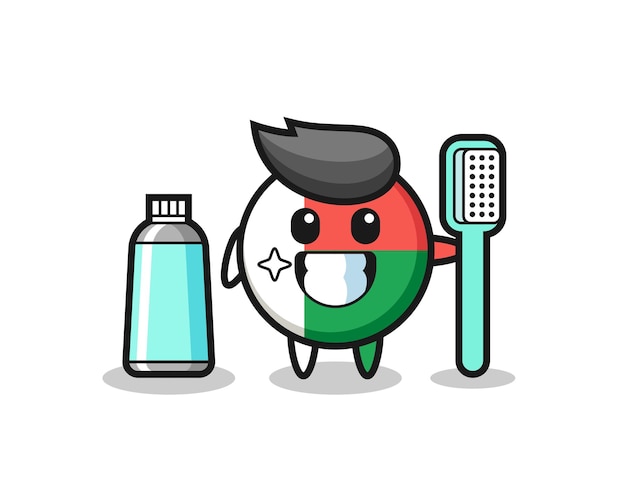 Mascot Illustration of madagascar flag badge with a toothbrush , cute design