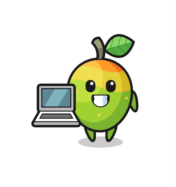 Mascot Illustration of mango with a laptop , cute style design for t shirt, sticker, logo element