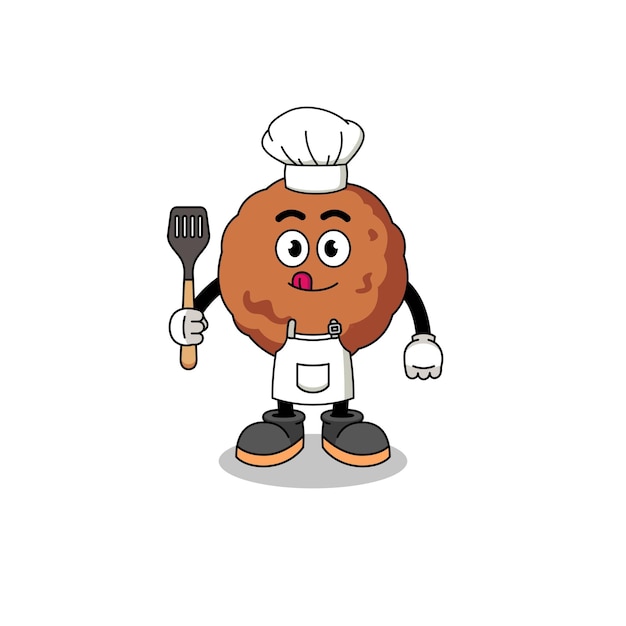 Mascot Illustration of meatball chef character design