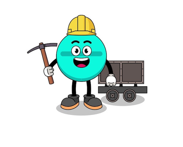 Mascot Illustration of medicine tablet miner