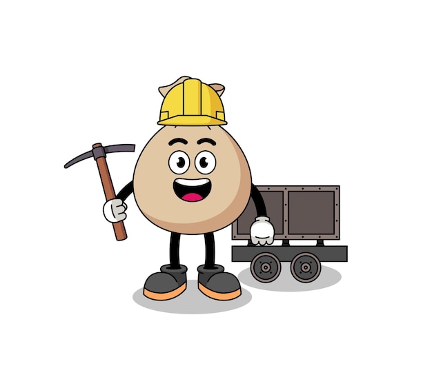 Mascot Illustration of money sack miner character design