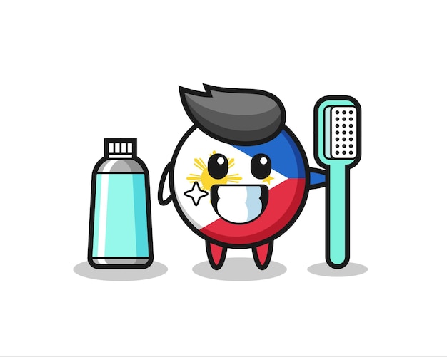 Mascot Illustration of philippines flag badge with a toothbrush , cute style design for t shirt, sticker, logo element