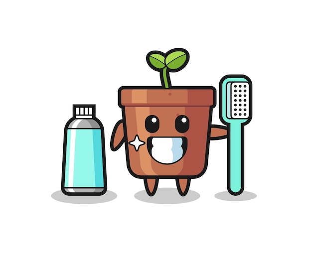 Mascot Illustration of plant pot with a toothbrush