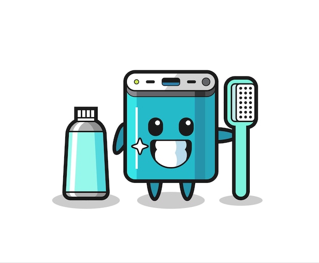 Mascot Illustration of power bank with a toothbrush