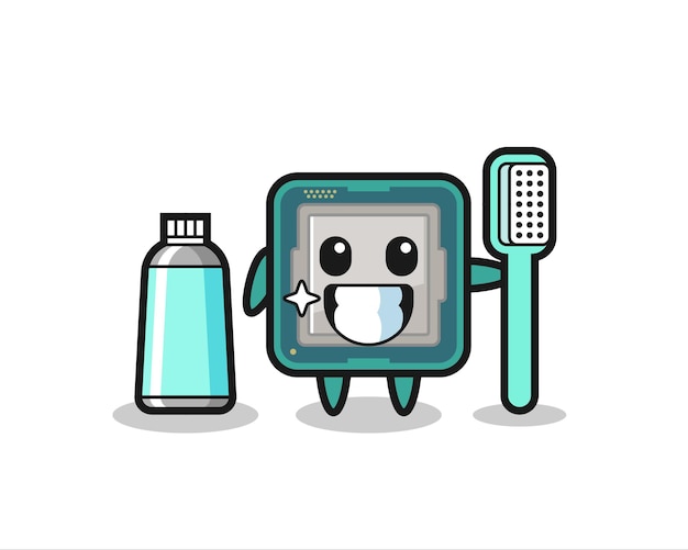 Mascot Illustration of processor with a toothbrush