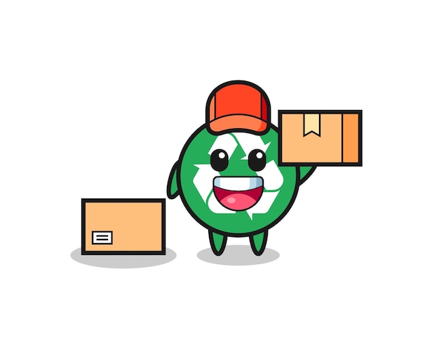 Mascot Illustration of recycling as a courier  cute design