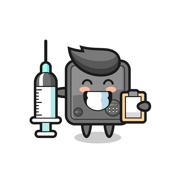 Mascot Illustration of safe box as a doctor , cute style design for t shirt, sticker, logo element