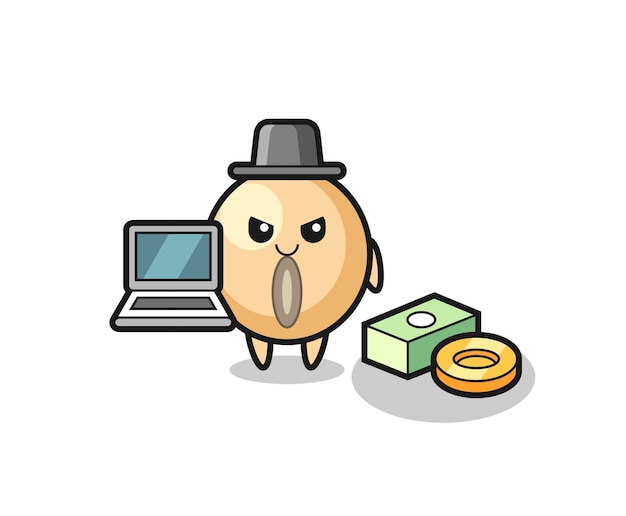 Mascot Illustration of soy bean as a hacker