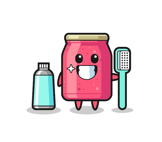 Mascot Illustration of strawberry jam with a toothbrush , cute design