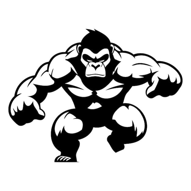 Mascot illustration of a strong gorilla flexing his muscles on a green background