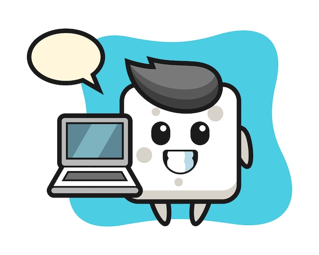 Mascot illustration of sugar cube with a laptop, cute style  for t shirt, sticker, logo element