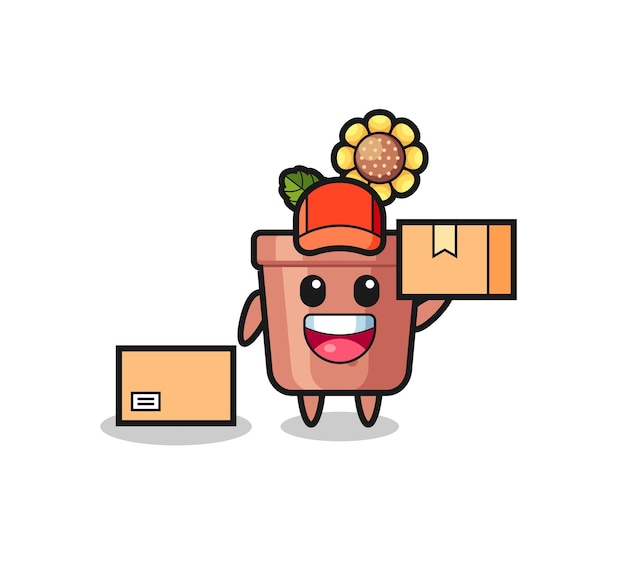 Mascot Illustration of sunflower pot as a courier