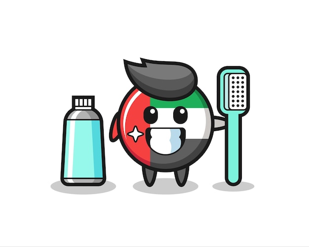 Mascot Illustration of uae flag badge with a toothbrush