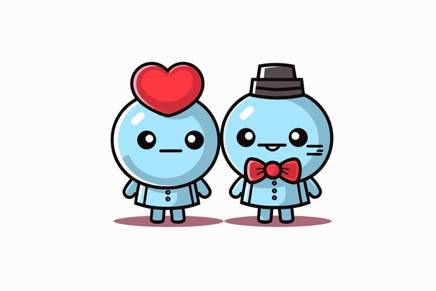 Mascot Illustration of water bottle couple holding a red heart cute style design for t shirt stick