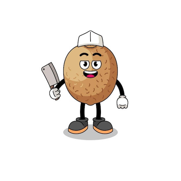 Mascot of kiwifruit as a butcher