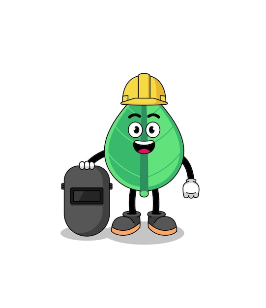 Mascot of leaf as a welder