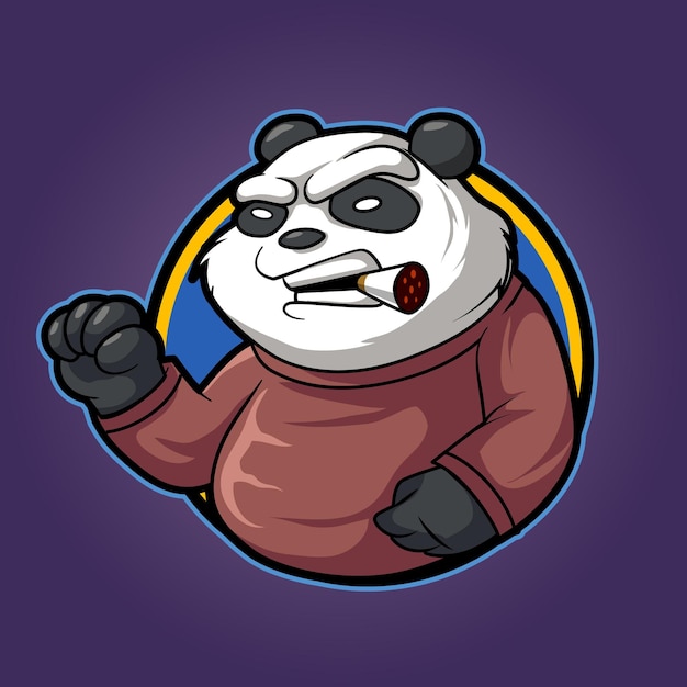 Mascot logo panda angry smoking illustration isolated