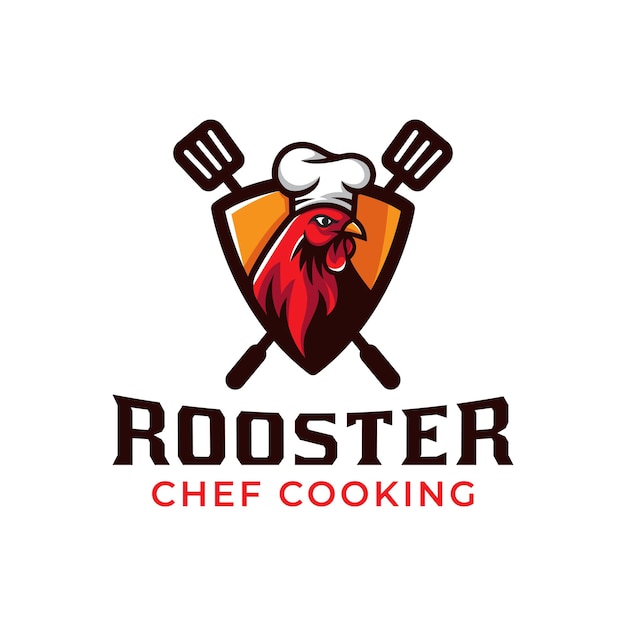 Mascot logo of rooster chef cooking grilled chicken barbecue restaurant food logo design vector