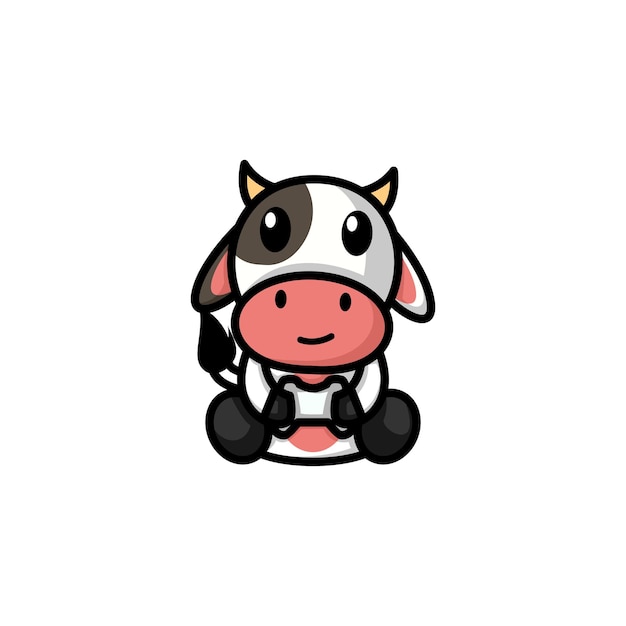 Mascot logo vector cartoon illustration A Cow playing game