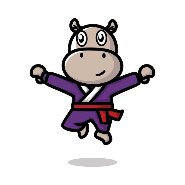 Mascot logo vector cartoon illustration A Hippopotamus beeing a ninja