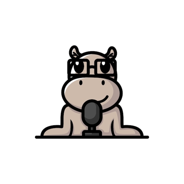 Mascot logo vector cartoon illustration A Hippopotamus is podcast