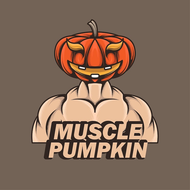 Mascot Muscle Man Pumpkin Cartoon Hellowen