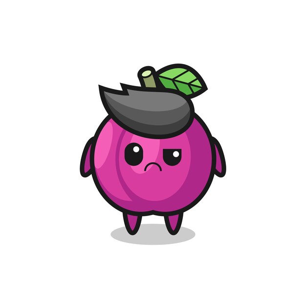 The mascot of the plum fruit with sceptical face