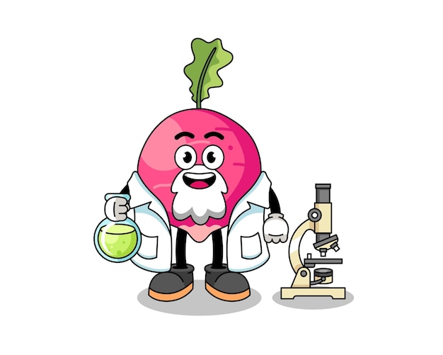 Mascot of radish as a scientist