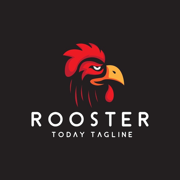 Mascot rooster head logo with black background illustration vector design template