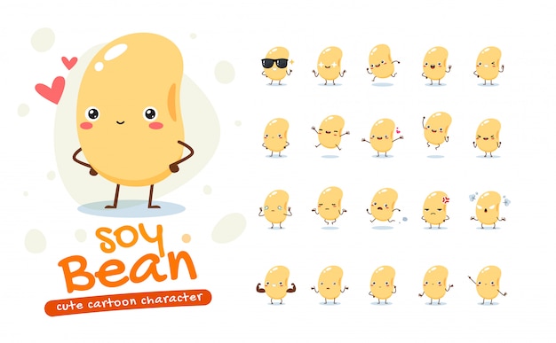 Mascot Set of the Soy Bean. Twenty Mascot poses. Isolated   Illustration