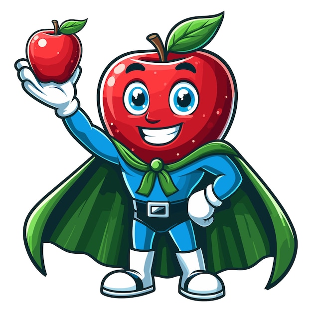 Vector mascot superhero apple design waving hand with cloak costume vector