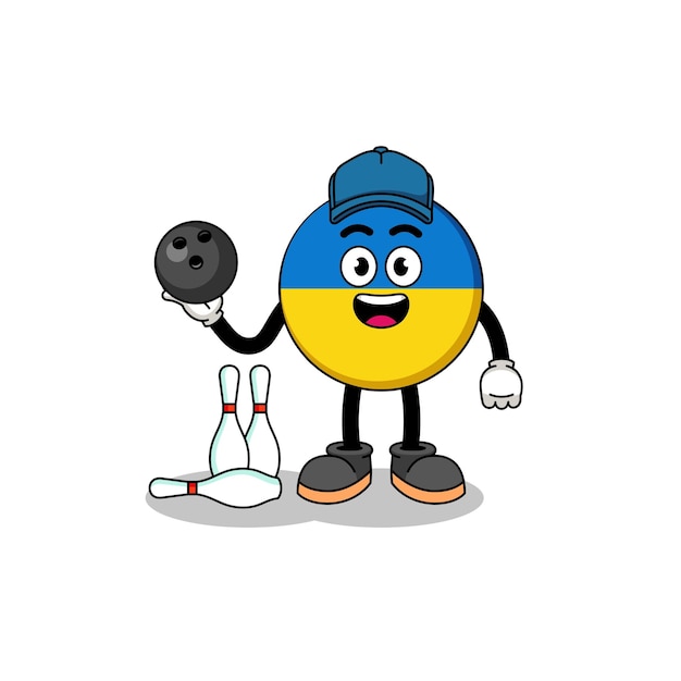 Mascot of ukraine flag as a bowling player character design