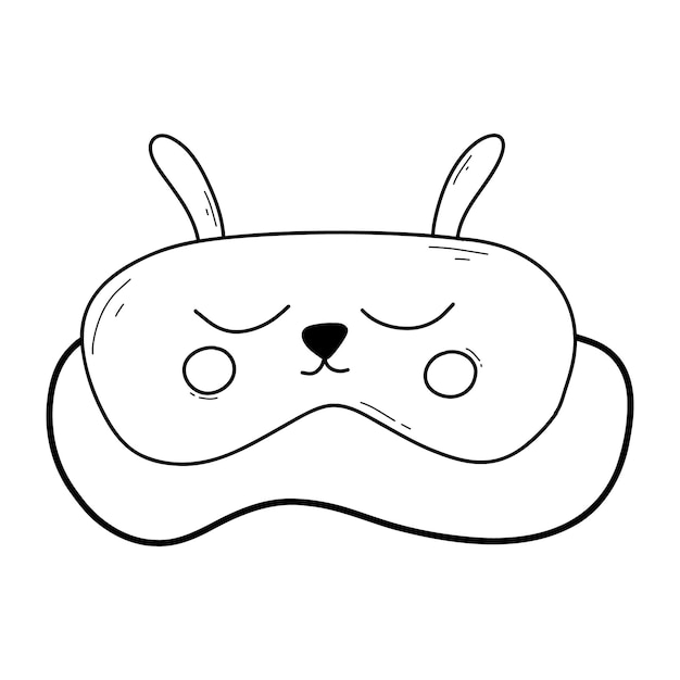 Mask for sleep Vector illustration Doodle style Linear sleep mask in the form of a rabbit