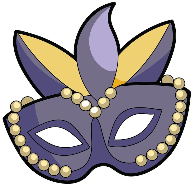 a mask that has a gold and purple mask on it