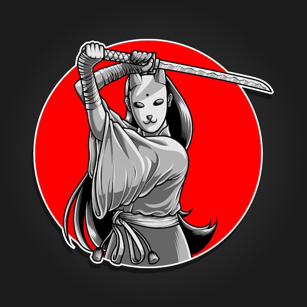 Masked Samurai Girl Holding Katana