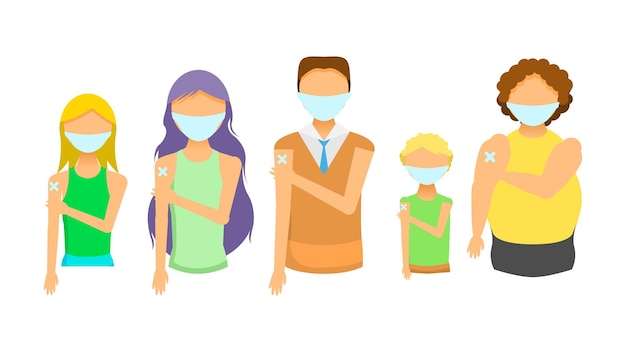 Masked Vaccinated People Cartoon People Character Concept Illustration Vector Design Coronavirus