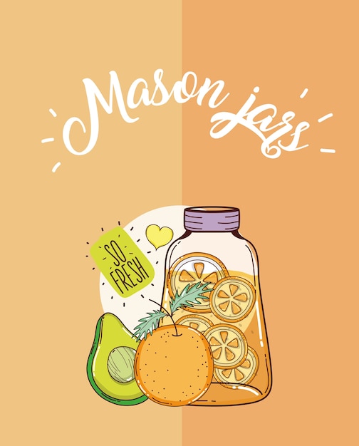 Mason jars juice fruits cartoon 