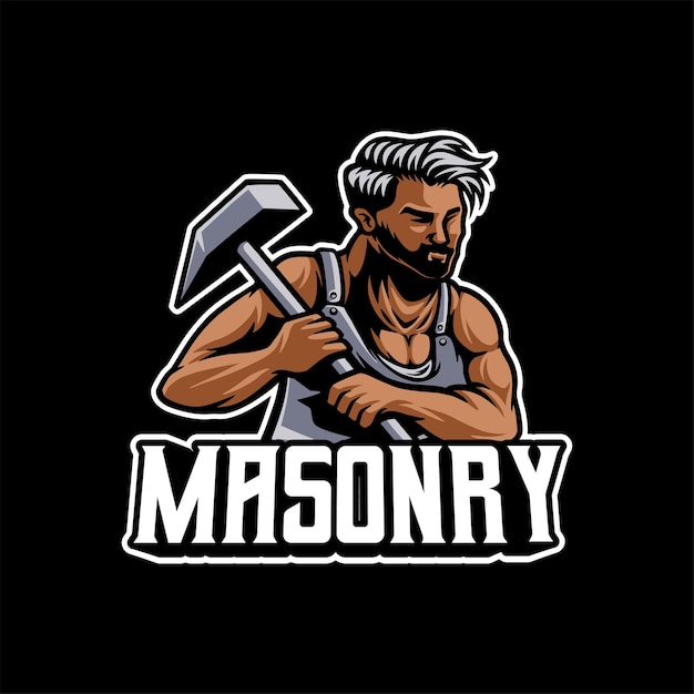 Masonry with hammer character logo design for construction industry