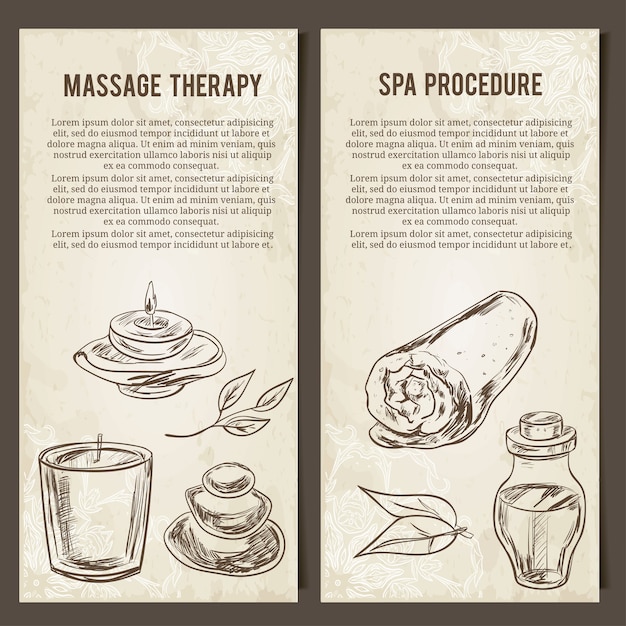 Massage, SPA and relax procedure. Set of   cards template. Hand drawn elements.