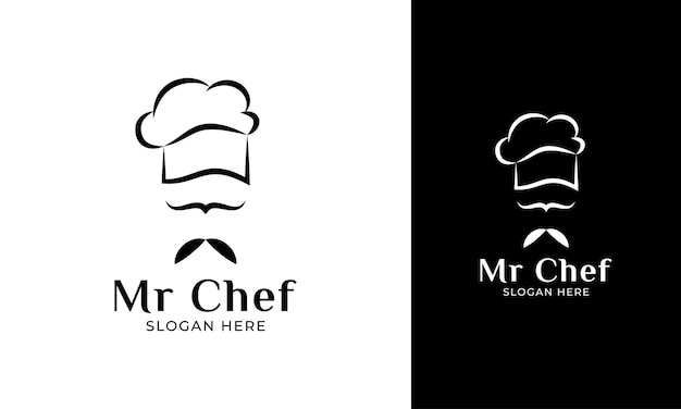 Master chef logo with mustache and necktie icon for restaurant identity