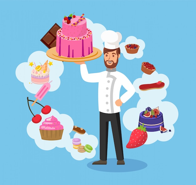 Master Chef with Bakery Color Vector Illustration