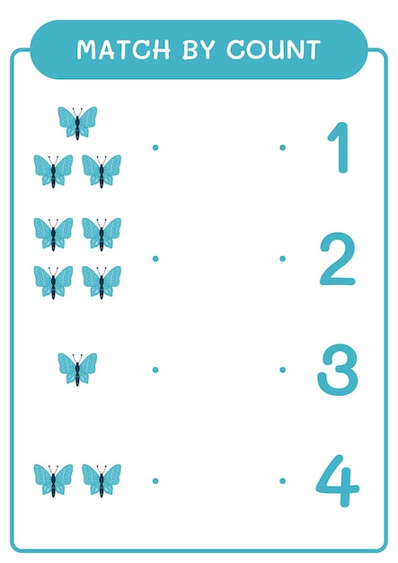 Match by count of Butterfly game for children Vector illustration printable worksheet